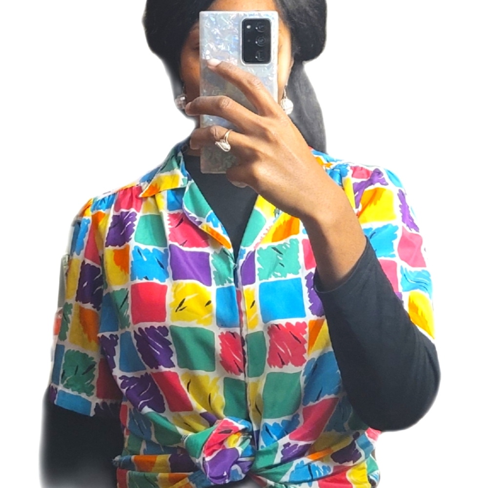 Lubella California Fashion Long Sleeve Button Women's Satin Shirt Vintage 90's